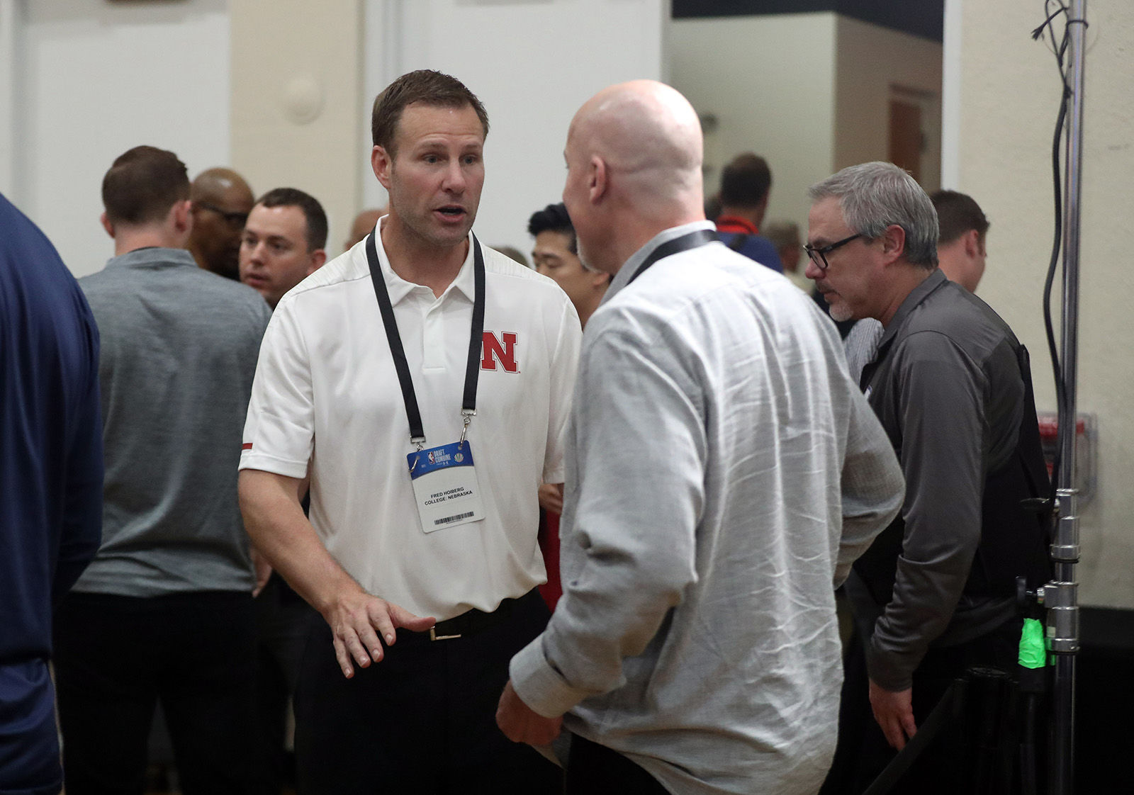 Former Bulls coach Fred Hoiberg and general manager John Paxson talk during the NBA draft combine Thursday, May 16, 2019 at the Quest Multisport Complex.